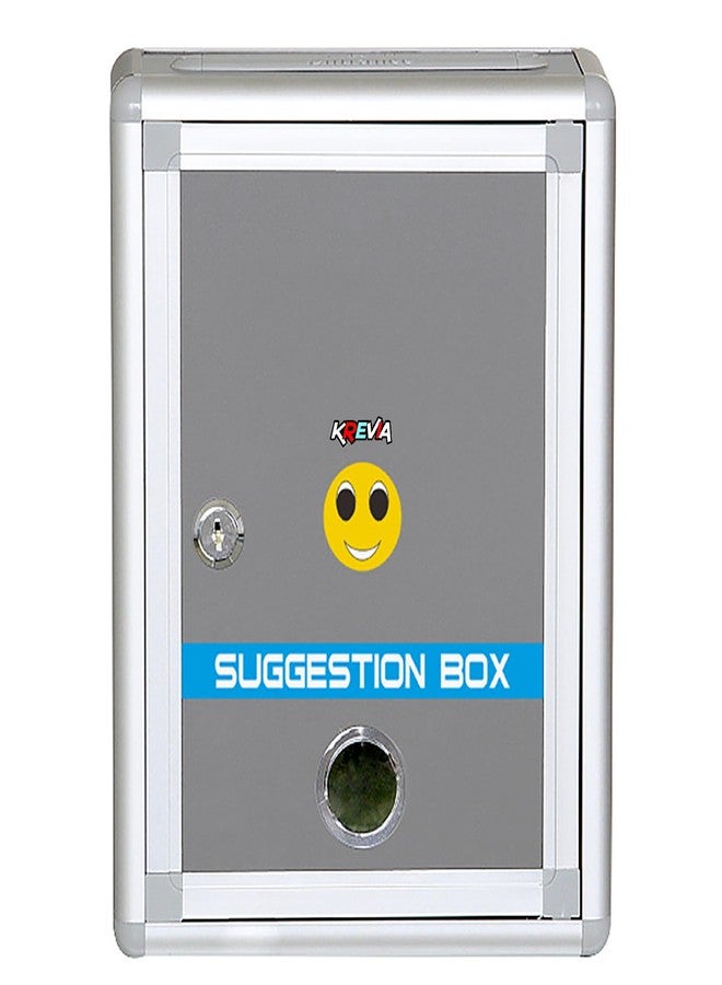 كريفيا صندوق رسائل Krevia Ticket Box للمنزل أو المكتب، صندوق تعليقات مزود بقفل، يُثبت على سطح الطاولة أو الحائط، 6 ملصقات قابلة للاستبدال - قطعة واحدة (لون فضي) - Image 1